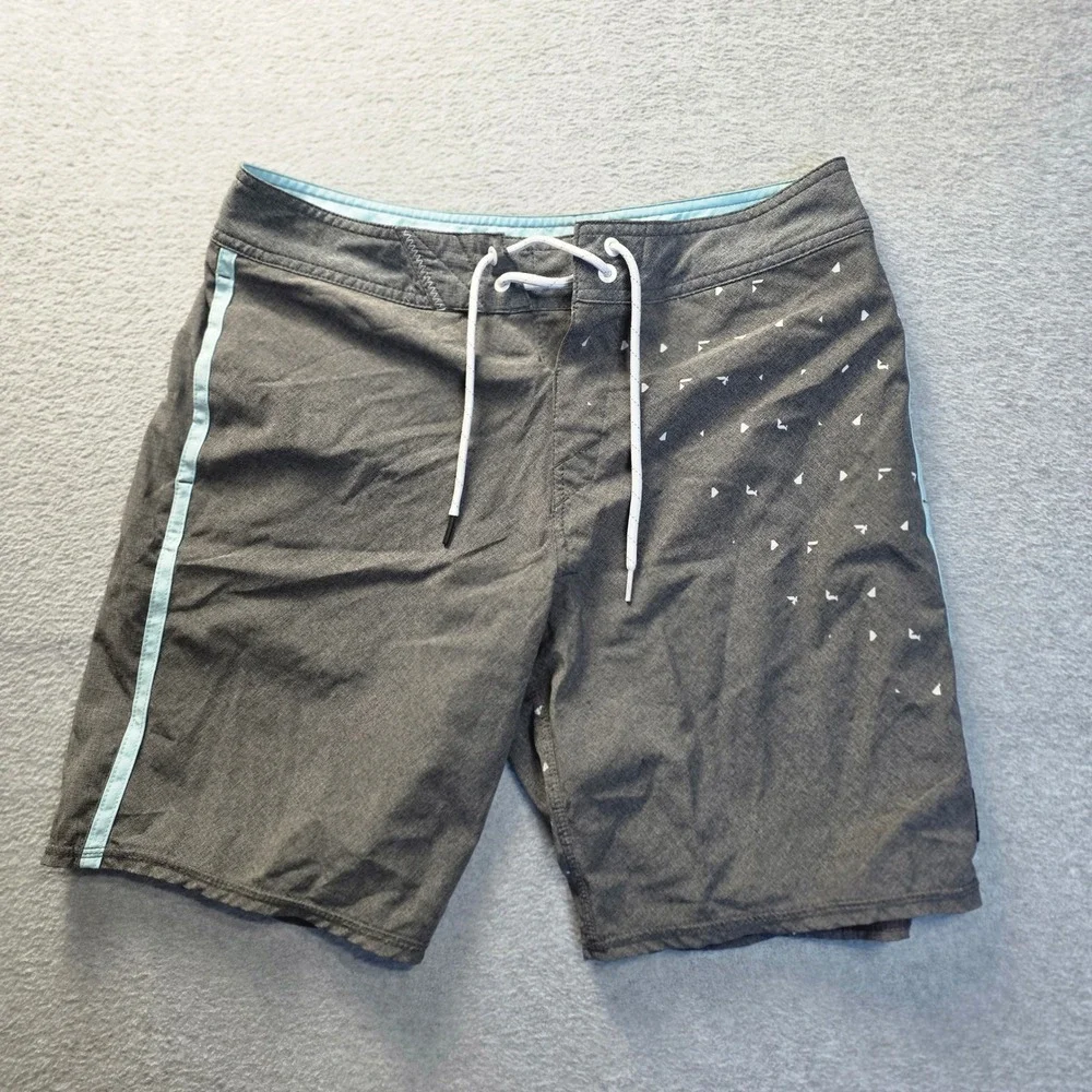 Oakley Board‎ Shorts Mens 31 Gray Blue Slim Fit Swim Trunks Geometric Print Surf